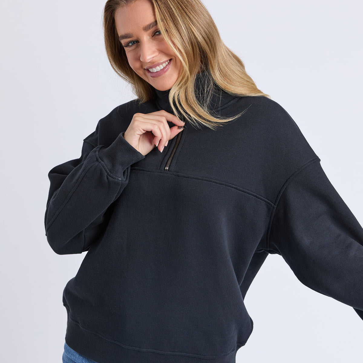 College Zip Crew Black On Black – Foxwood Clothing