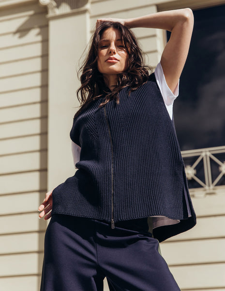 Zip Knit Vest Navy – Foxwood Clothing