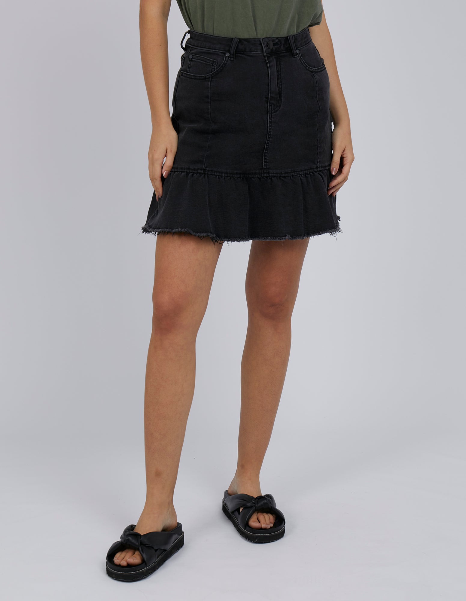 Washed black denim sales skirt